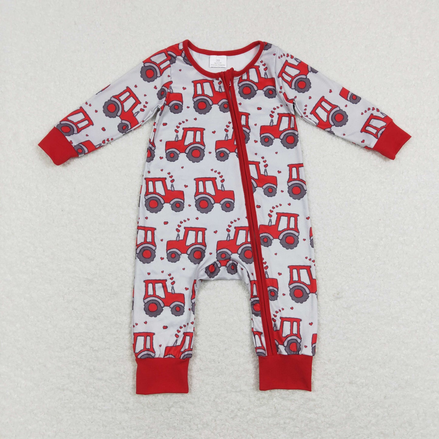 LR0887 Baby Valentine Truck Zipper Rompers Sleeper Milk silk