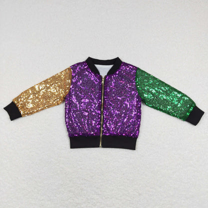 BT0451 Girls Purple Sequin Jacket Coat With Zip