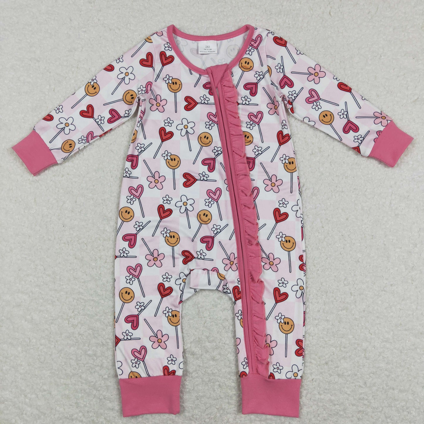 LR0884 Baby Valentine Zipper Rompers Sleeper Milk silk