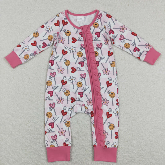 LR0884 Baby Valentine Zipper Rompers Sleeper Milk silk