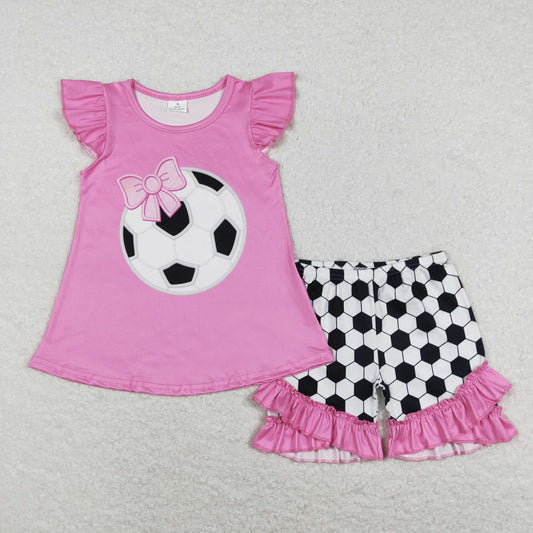 GSSO0496 Girls Pink Football Outfits Short Sleeves