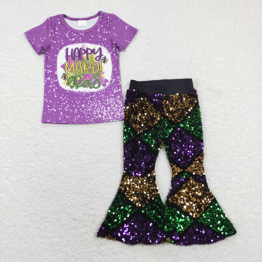 Girls Mardi Gras Outfits Sequined Purple Pants