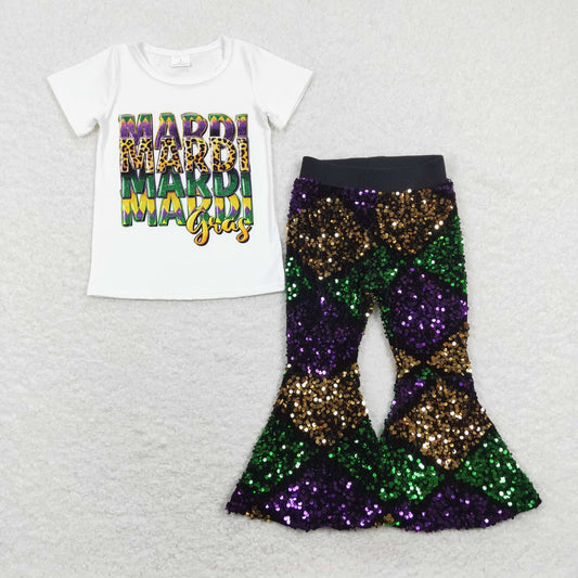 Girls Mardi Gras Outfits Sequined Purple Pants