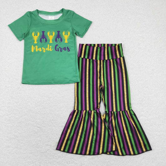 Girls Mardi Gras Outfits Short Sleeves Stripe Pants