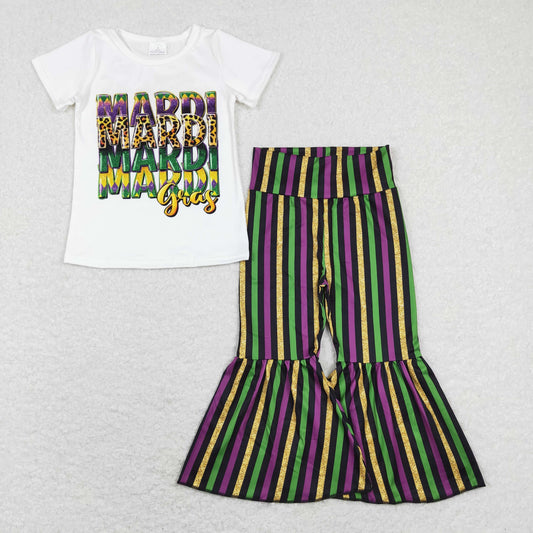 Girls Mardi Gras Outfits Short Sleeves Stripe Pants