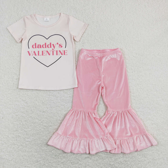 Girls Daddy's Valentine Outfits pink velvet pants