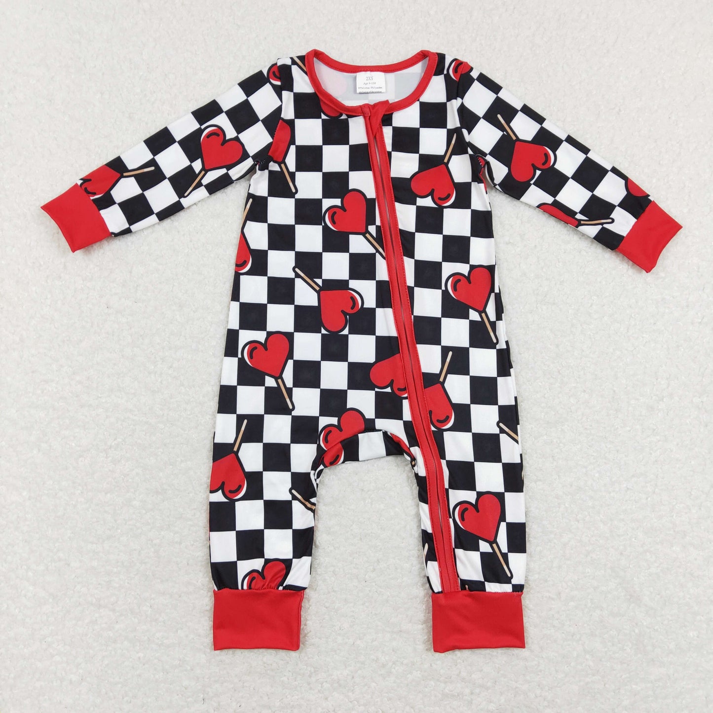 LR0856 Baby Valentine Zipper Rompers Sleeper Milk silk