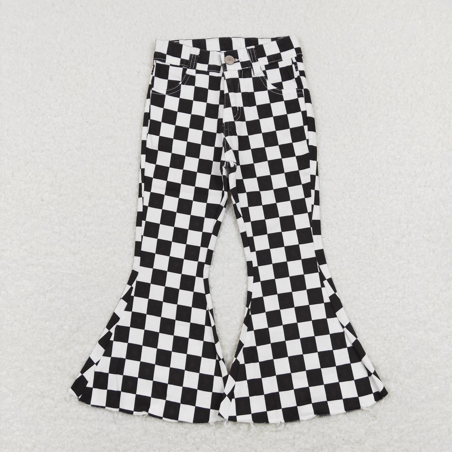 P0349 Girls Black Checked Jeans