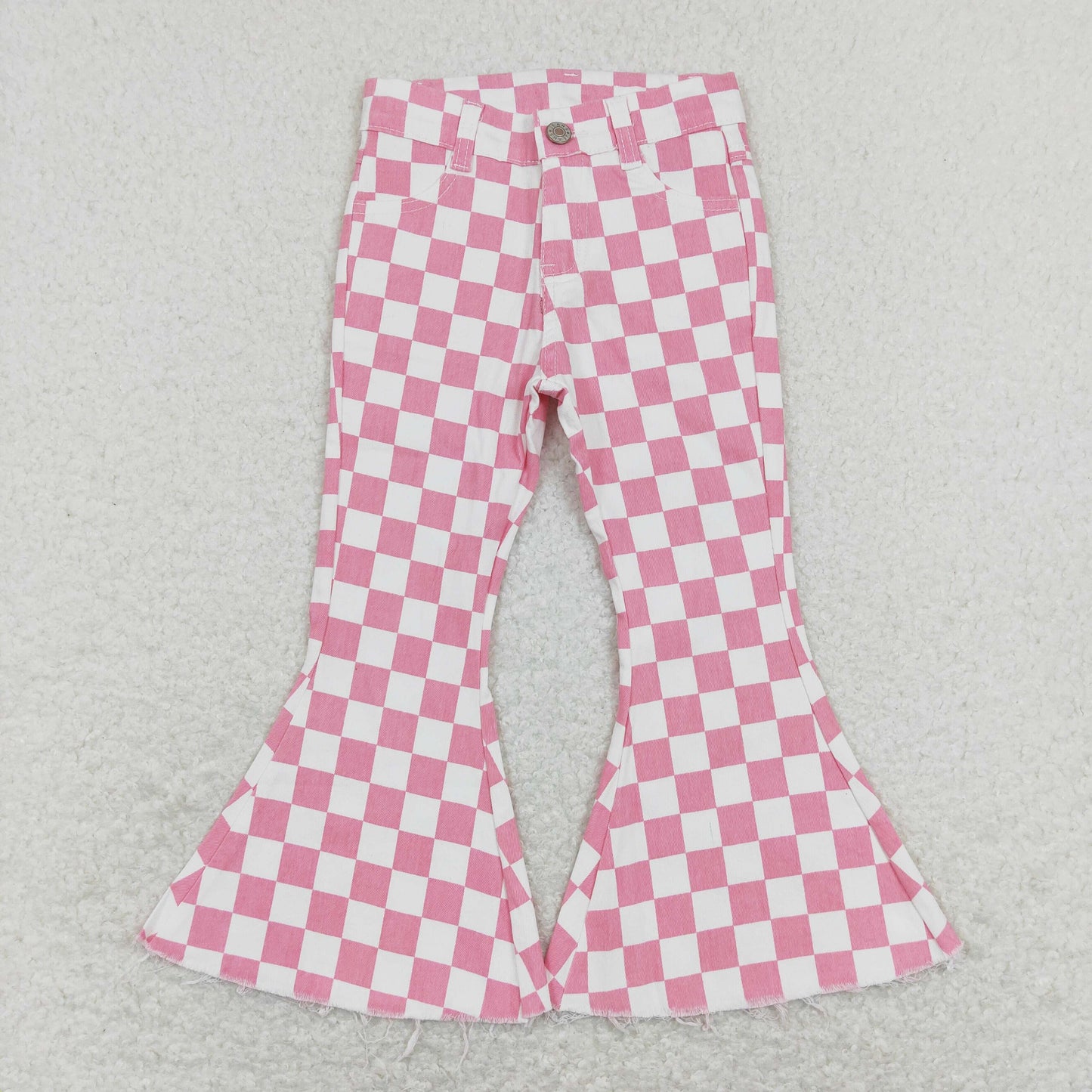 P0348 Girls Pink Checked Jeans