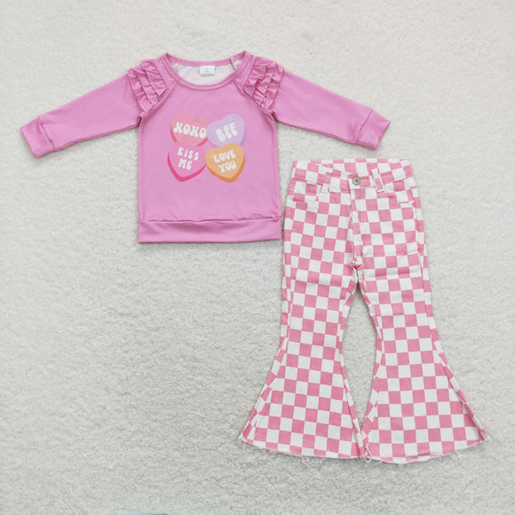 Girls Valentine XOXO Outfits long Sleeves Pink Jeans