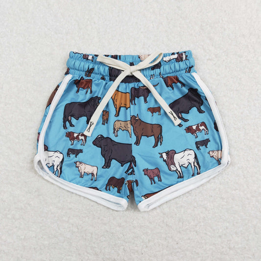 SS0124 Girls Blue Cow Summer Shorts