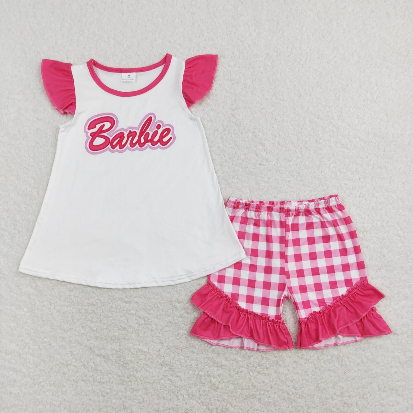 GSSO0477 Girls Barbie Outfits Short Sleeves Pink Shorts