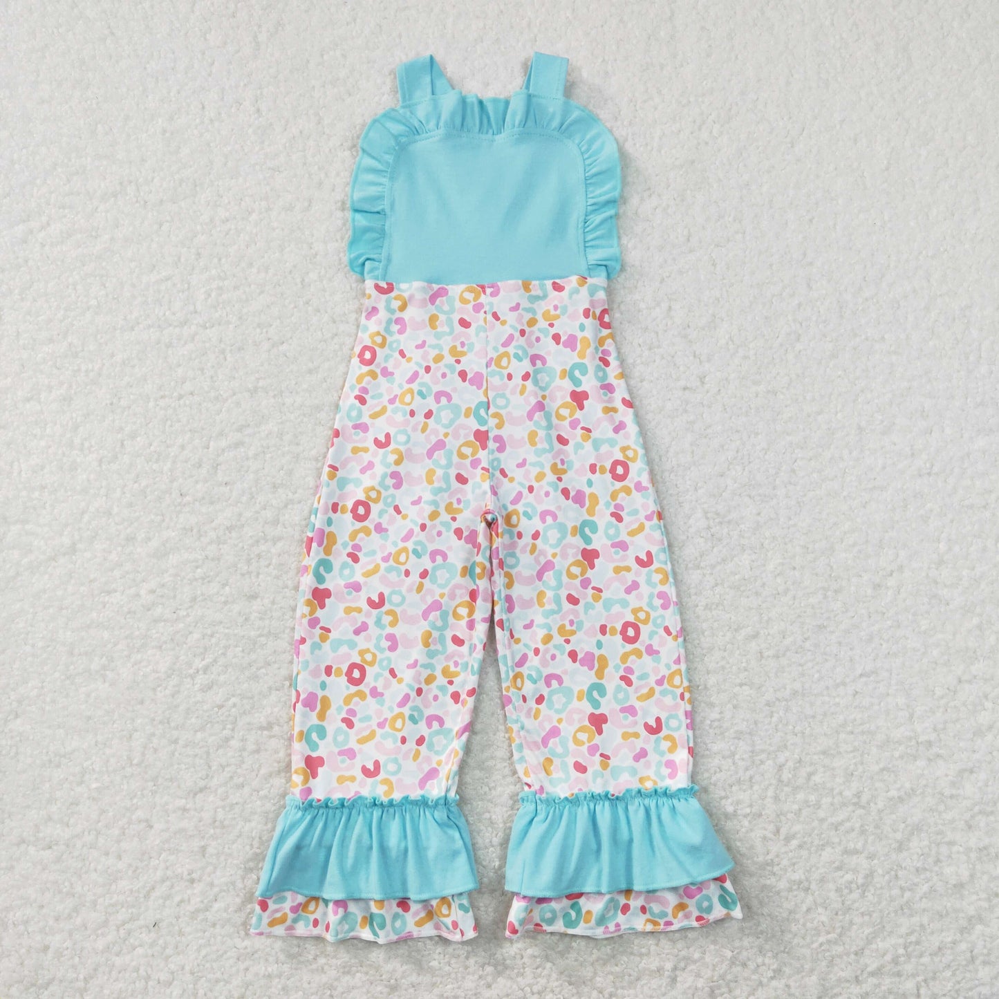 SR0966 Girls Blue Leopard Overalls