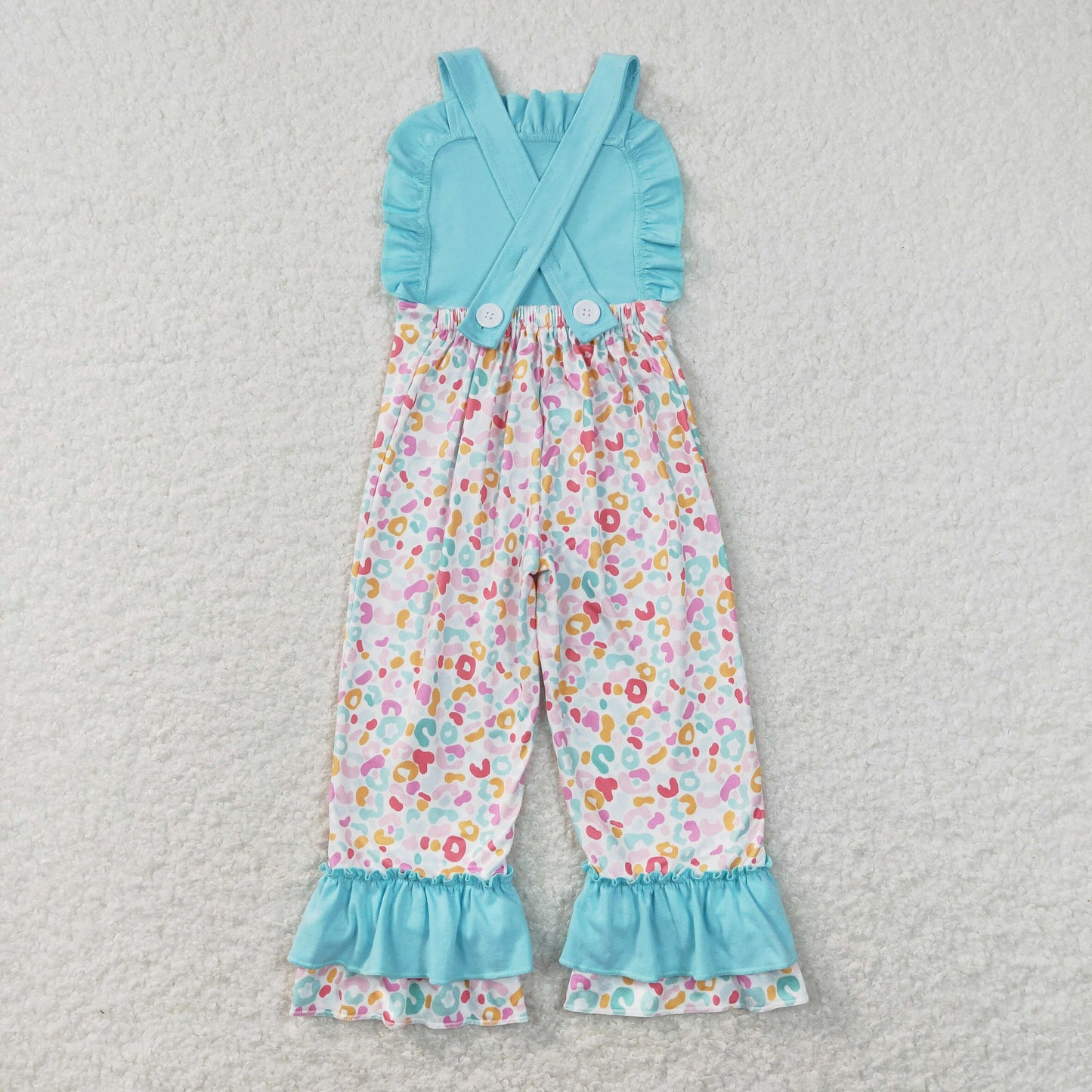 SR0966 Girls Blue Leopard Overalls