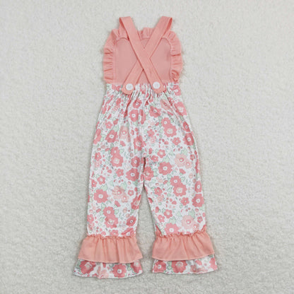 SR0963 Girls Pink Floral Overalls