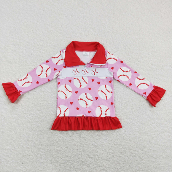 GT0429 Girls Baseball Pink Pullover Embroidery