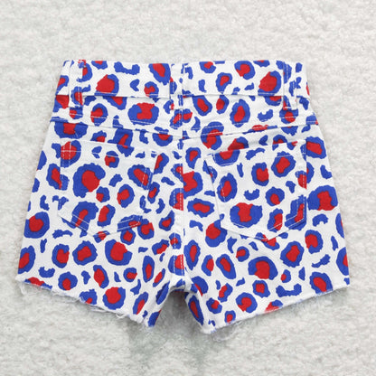 SS0167 Girls Blue Leopard Denim Shorts