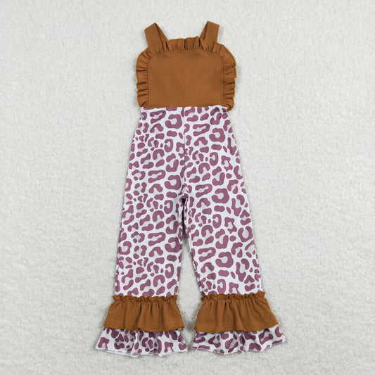 SR0965 Girls Brown Leopard Overalls