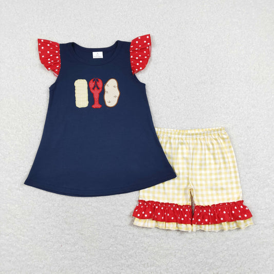 GSSO0452 Girls Crawfish Outfits Embroidery