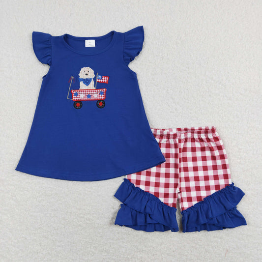 GSSO0460 Girls Blue Dog Outfits Embroidery