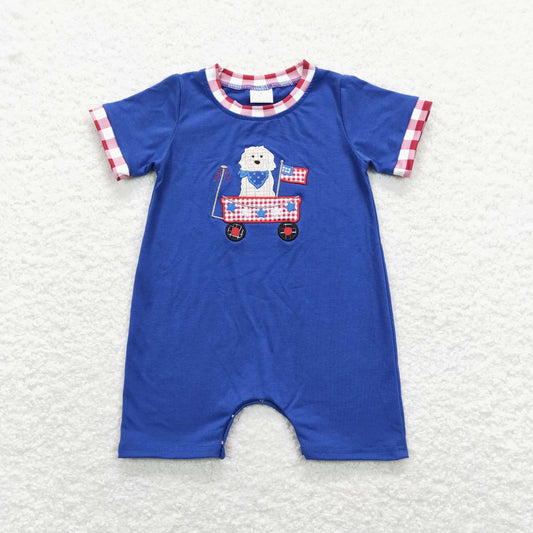 SR0749 Baby Boys Dog Blue Rompers Embroidery