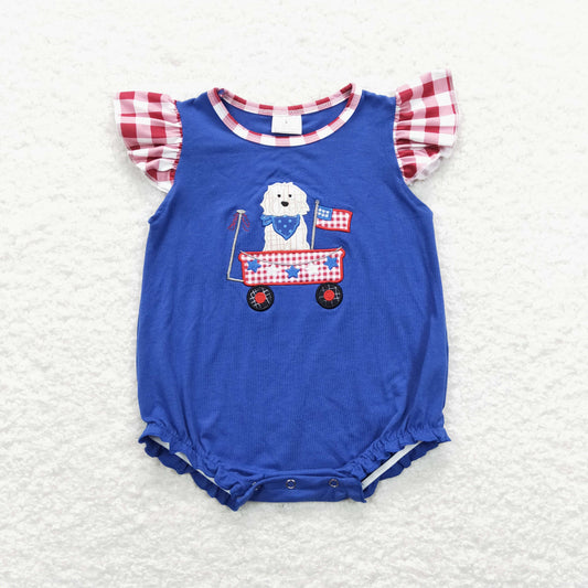 SR0748 Baby Girls Dog Blue Rompers Embroidery