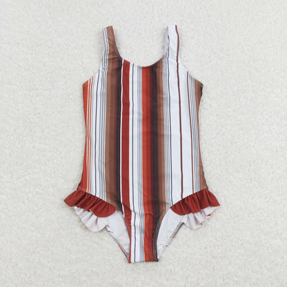 S0238 Girls Stripe Bathing Suit 1pcs