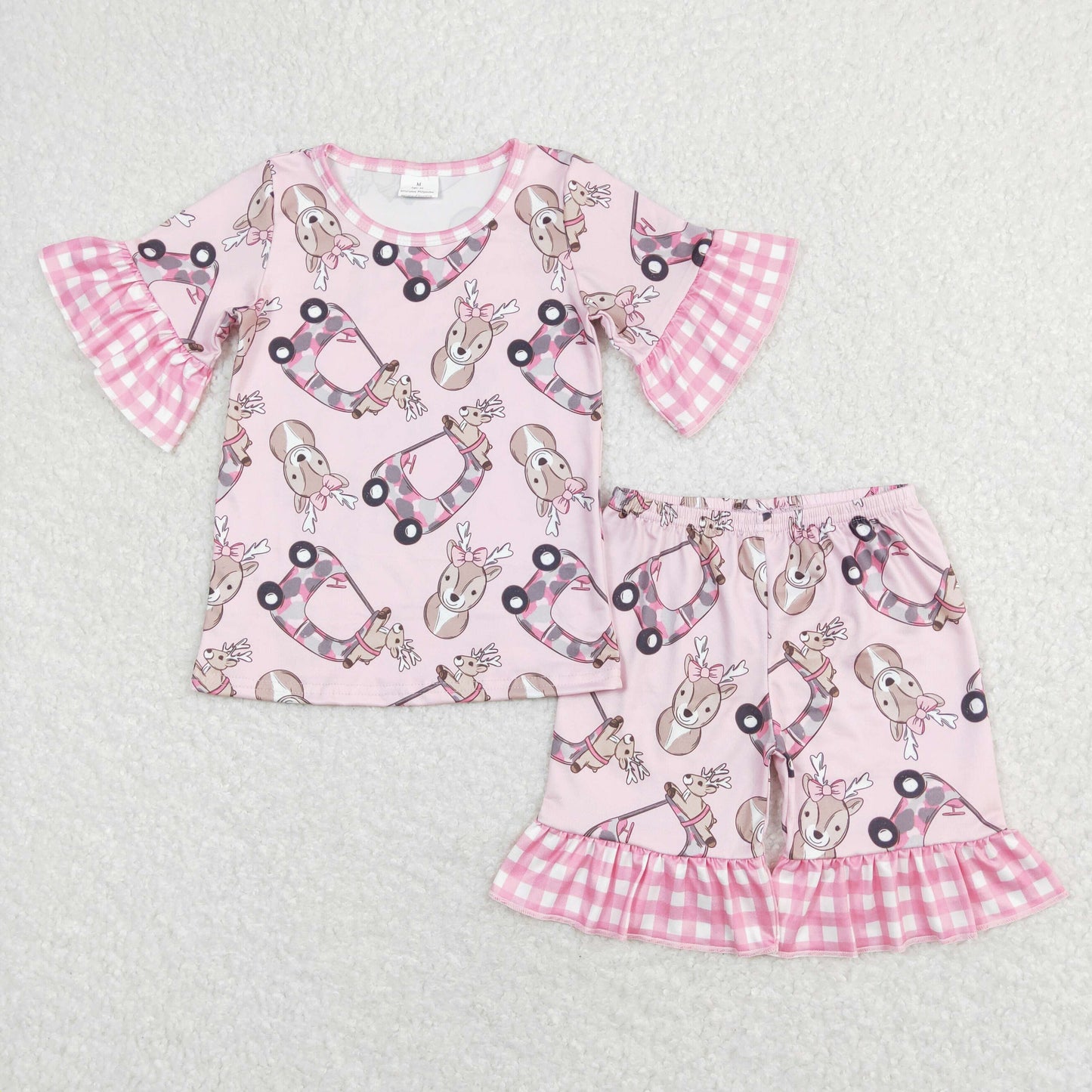 GSSO0401 Girls Deer Pajamas Short Sleeves Shorts