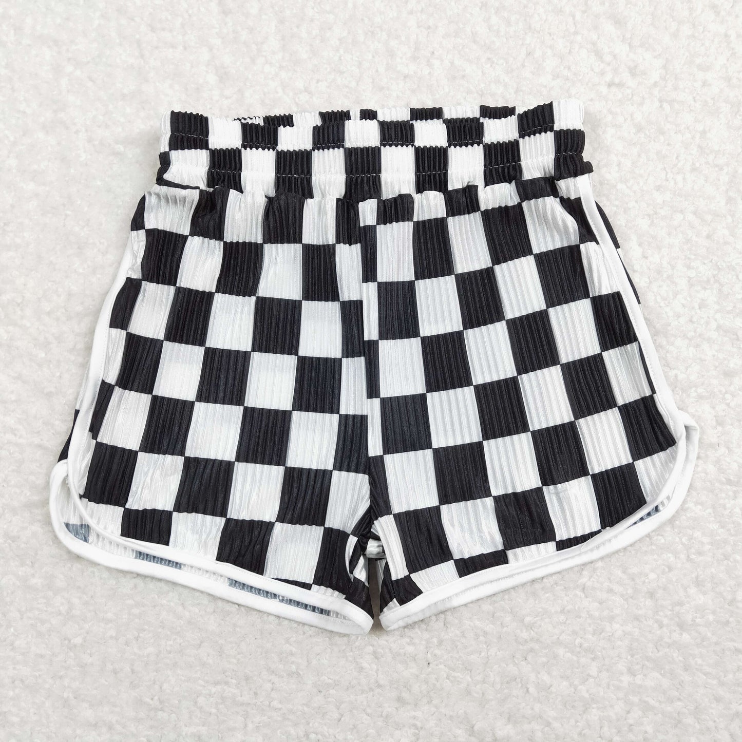 SS0209 Girls Black Plaid Summer Shorts