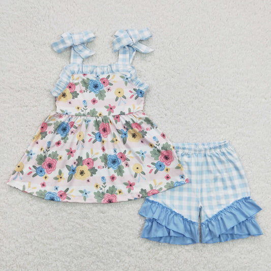 GSSO0586 Girls Blue Floral Outfits