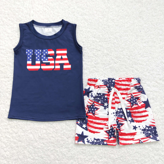 BSSO0461 Boys USA Outfits Short Sleeves