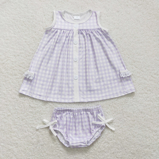 GBO0260 Girls Purple Plaid Bummies Set