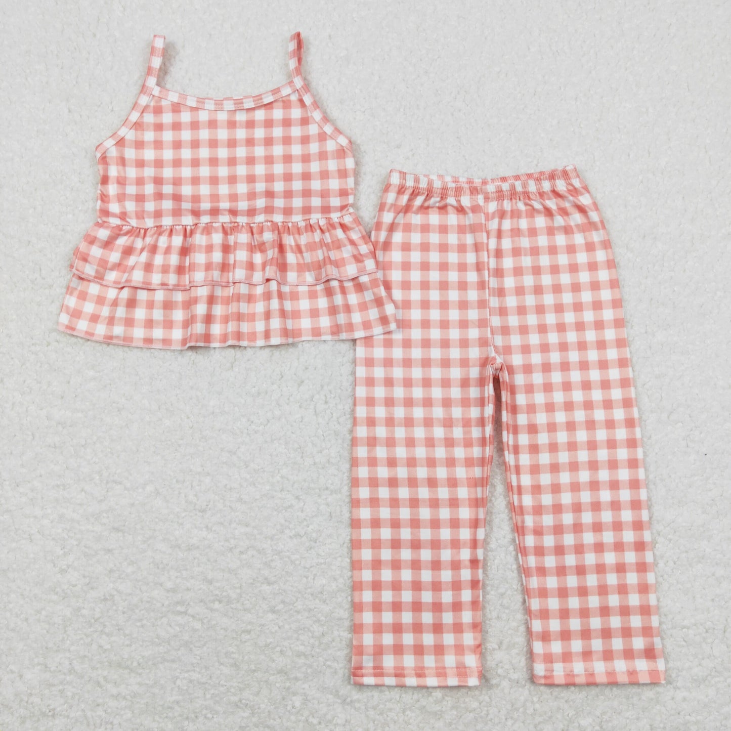 GSPO1377 Girls Orange Plaid Outfits