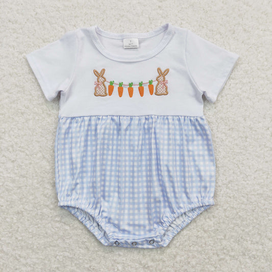 SR0723 Baby Boys Bunny Blue Rompers Embroidery