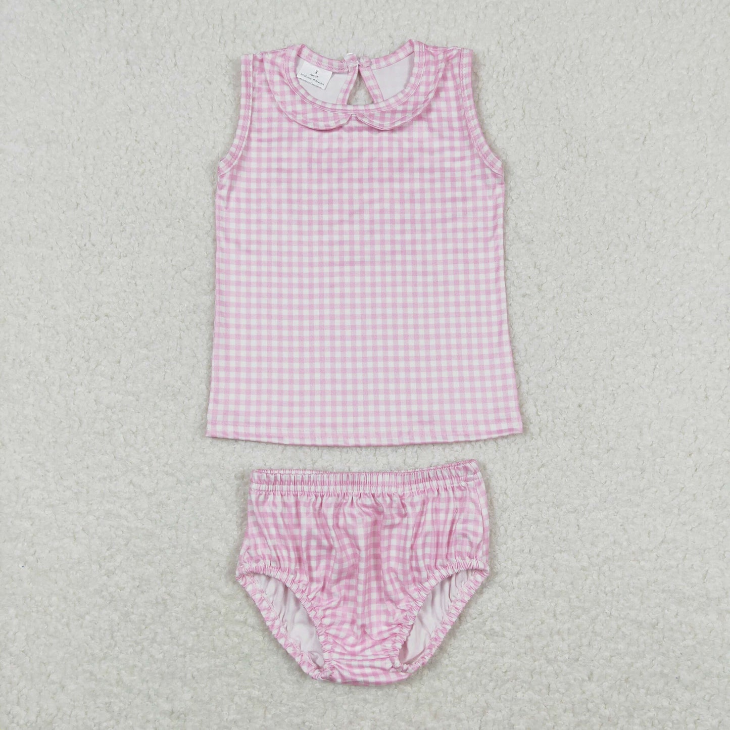 GBO0222 Girls Pink Plaid Bummies Set