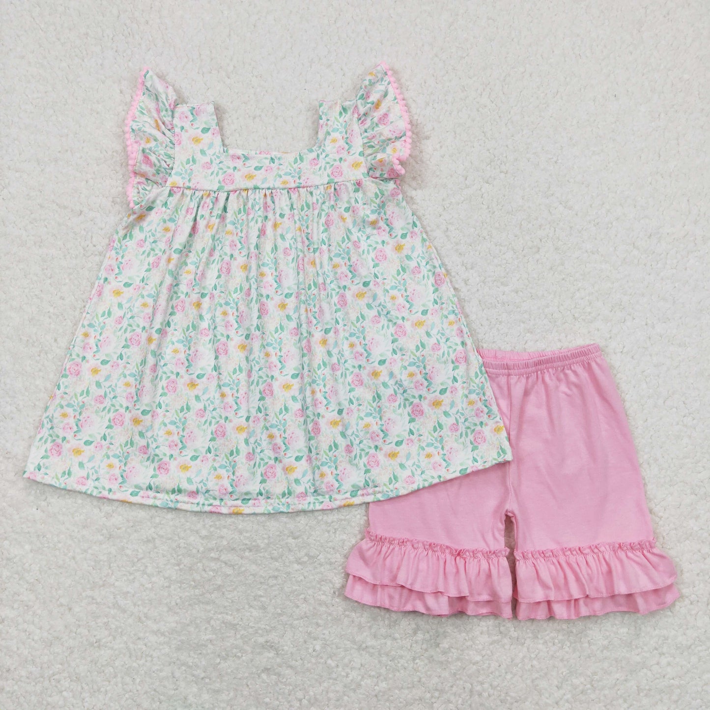 GSSO0487 Girls Pink Floral Outfits