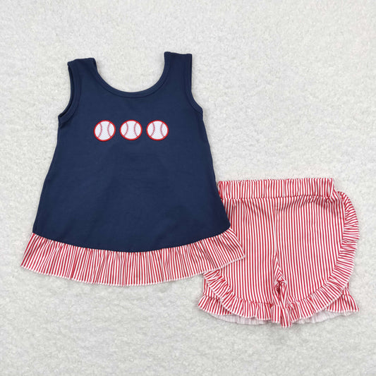 GSSO0405 Girls Baseball Outfits Short Sleeves Shorts Embroidery