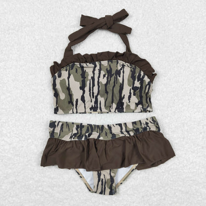 S0193 Girls Camo Army Green Bathing Suit 2pcs