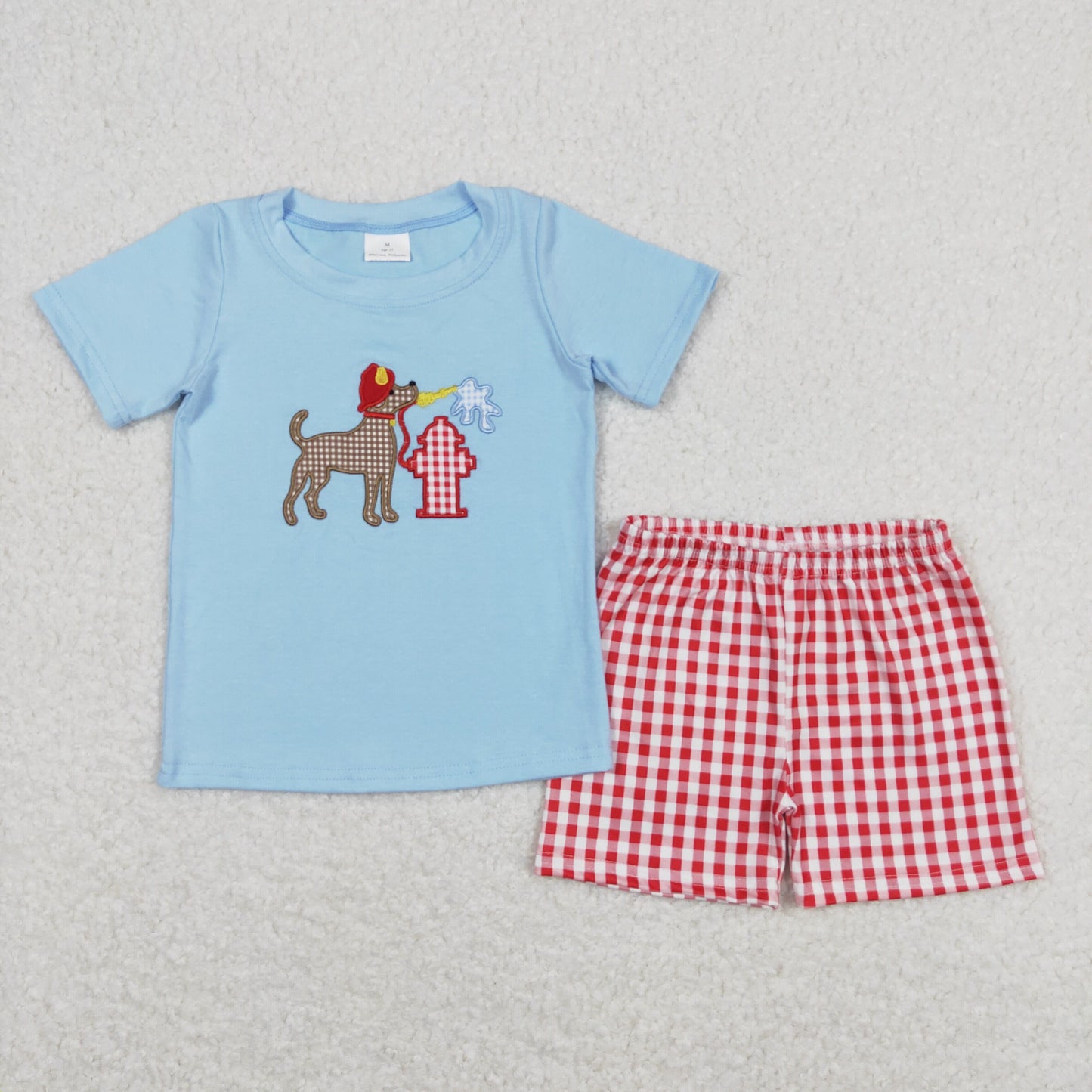 BSSO0377 Boys Dog Outfits Short Sleeves Red Shorts Embroidery