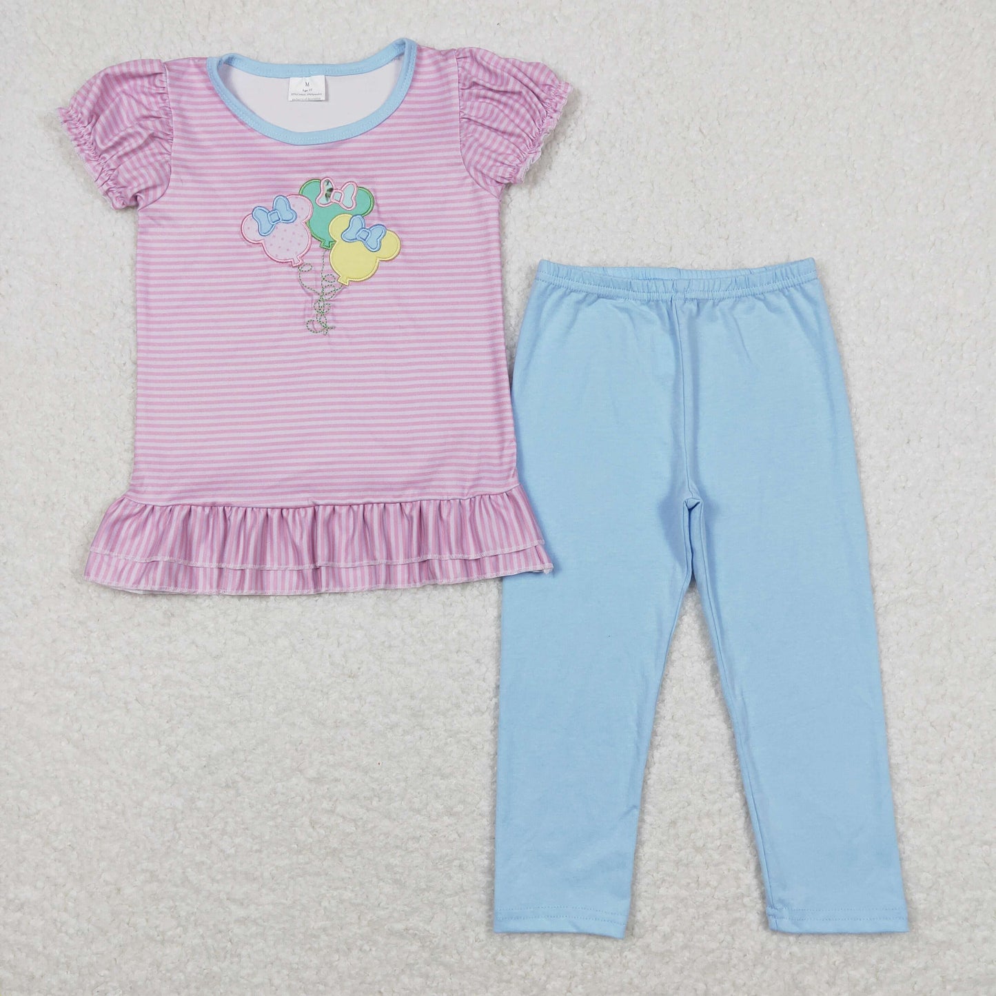 GSPO1104 Girls Cartoon balloon Stripe Outfits Embroidery