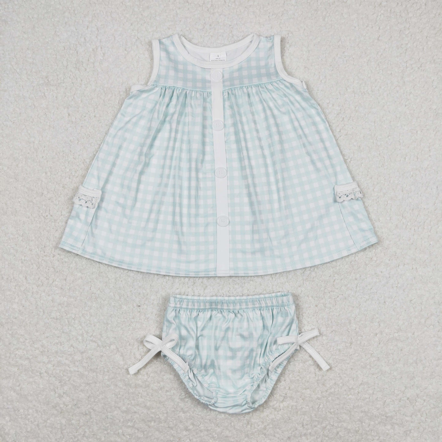 GBO0259 Girls Mint Plaid Bummies Set