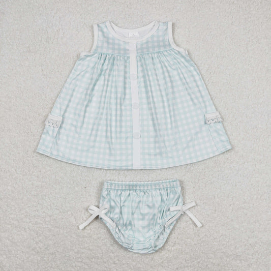 GBO0259 Girls Mint Plaid Bummies Set