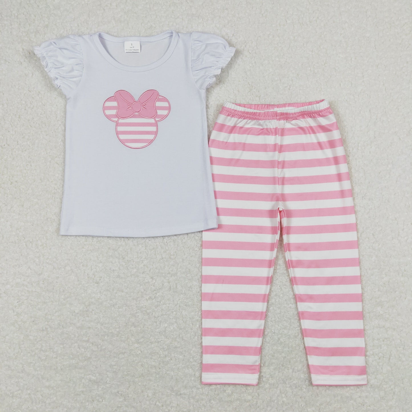 GSPO1198 Girls Cartoon pink Stripe Outfits Embroidery