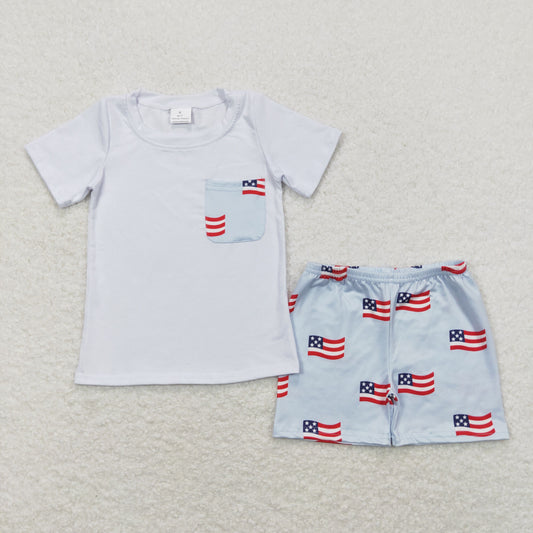 BSSO0642 Boys FLAG Outfits Sleeveless July Fourth Shorts