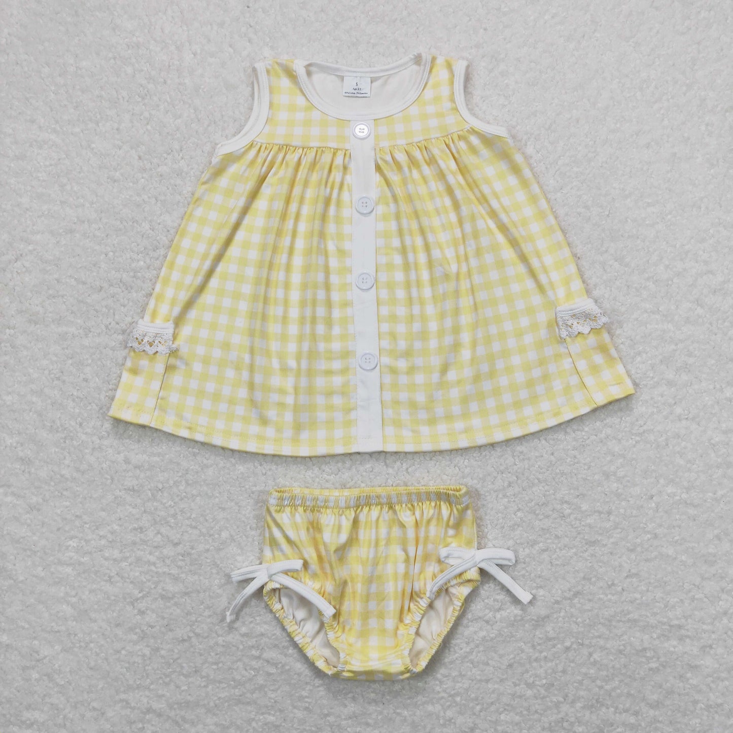 GBO0261 Girls Yellow Plaid Bummies Set