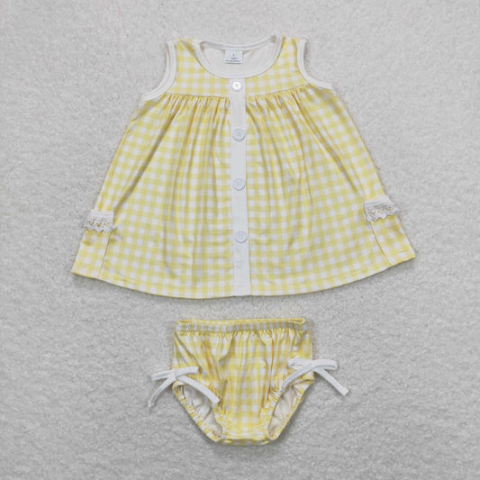 GBO0261 Girls Yellow Plaid Bummies Set