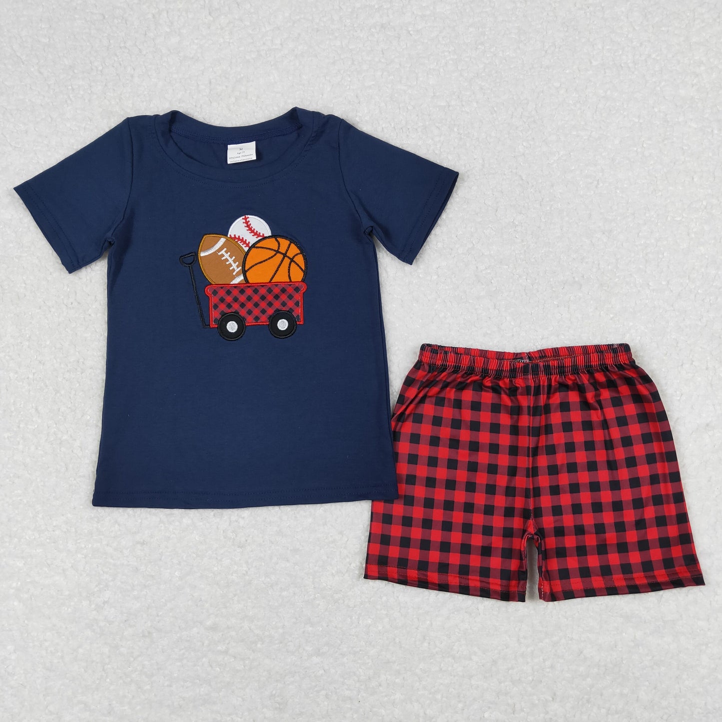 BSSO0424 Boys Balls Outfits Short Sleeves plaid Shorts Embroidery