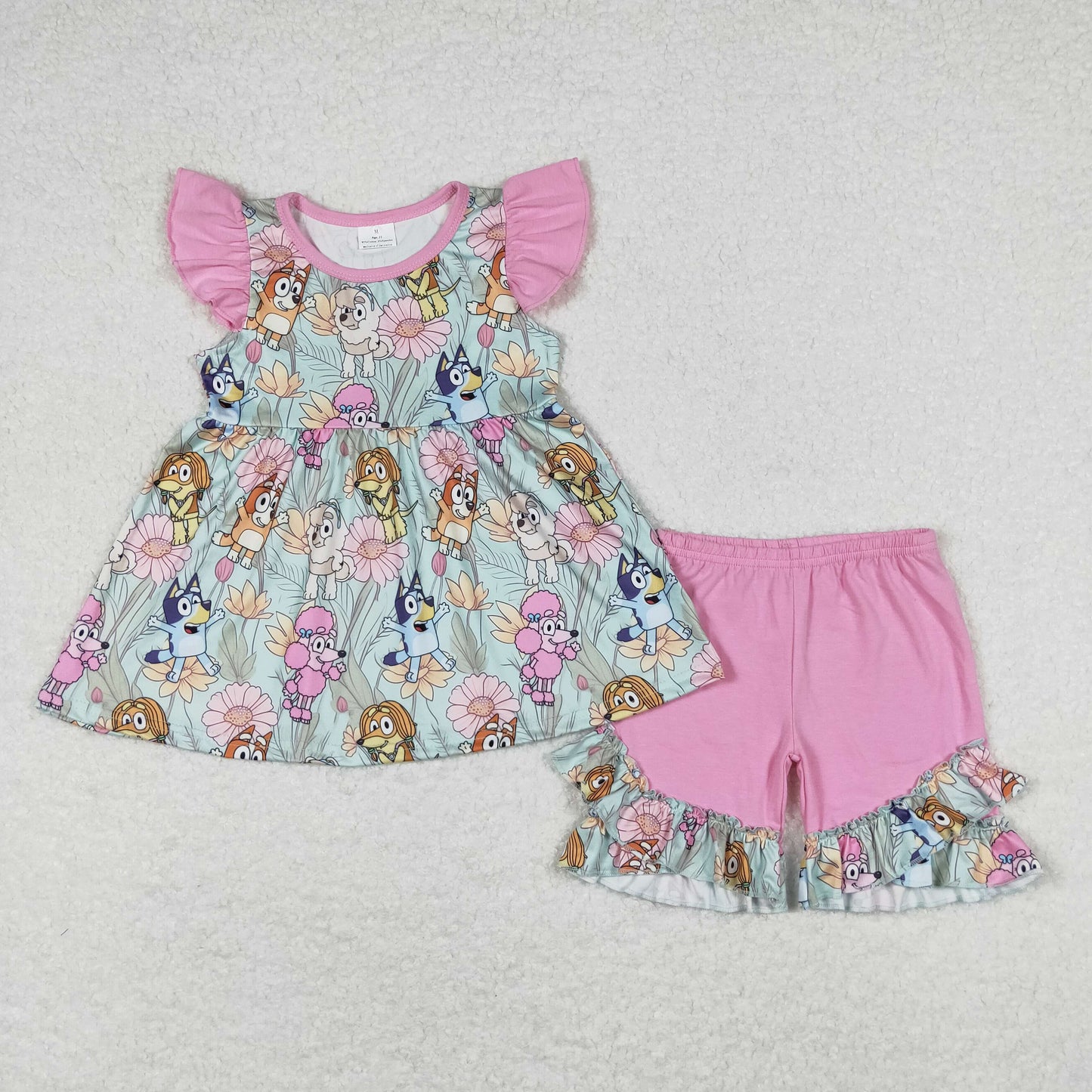 GSSO0624 Girls Cartoon Dog Outfits Pink Shorts