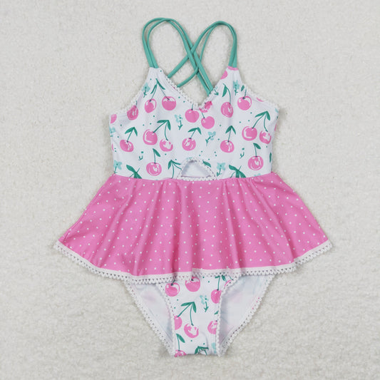 S0251 Girls Cherry Bathing Suit 1pcs