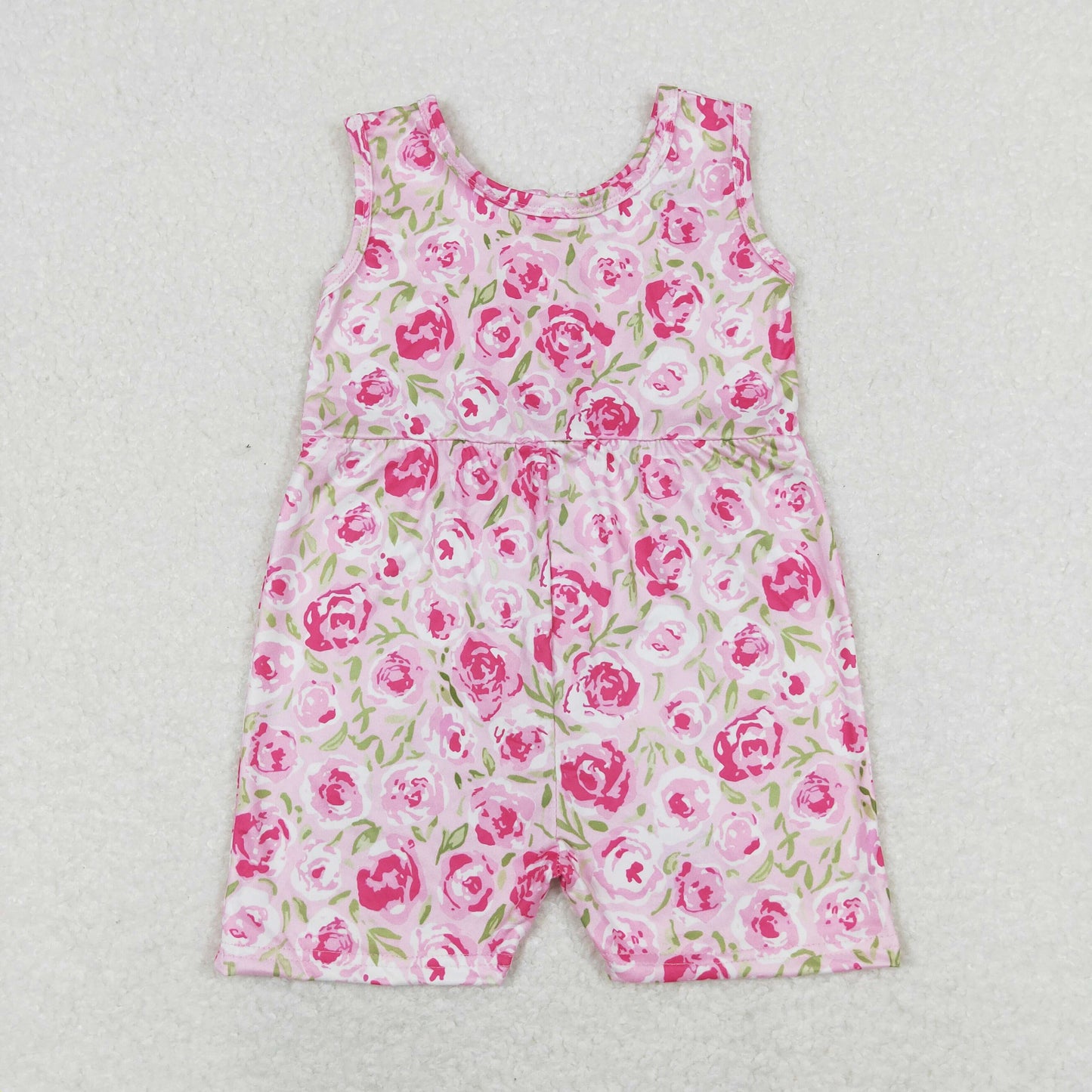 SR1127 Girls Pink Floral Summer Jumpsuit